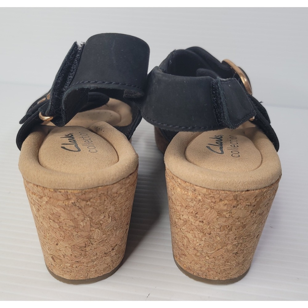 Clarks Women Giselle Dove Cork Wedge Slingback Sandals US 8M Black Nubuck NEW - Picture 6 of 10